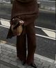 European and American autumn/winter solid color crew neck cable knit sweater set, women's loose knit sweater, wide-leg pants, scarf three-piece set