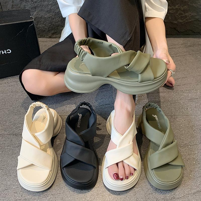 Fashion Women's New Summer 2025 Sport Cool Shoes Thick Bottom Comfortable Pregnant Women Wide Fat Feet European Style Rome Shoes