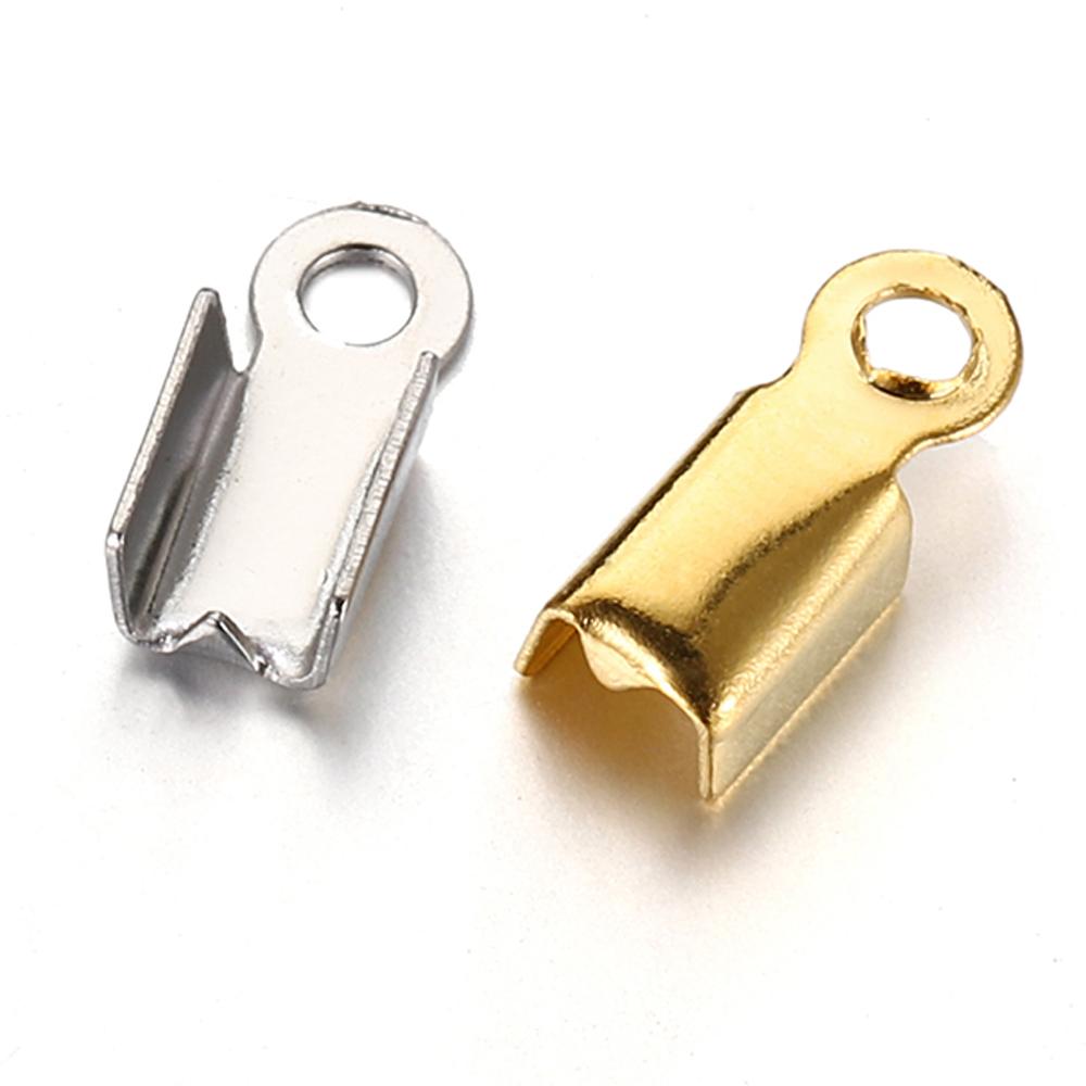 50pcs Stainless Steel Crimp End Caps Cove Clasps String Ribbon Leather Fold Clip Fastener Beads Connector for Jewelry Making DIY