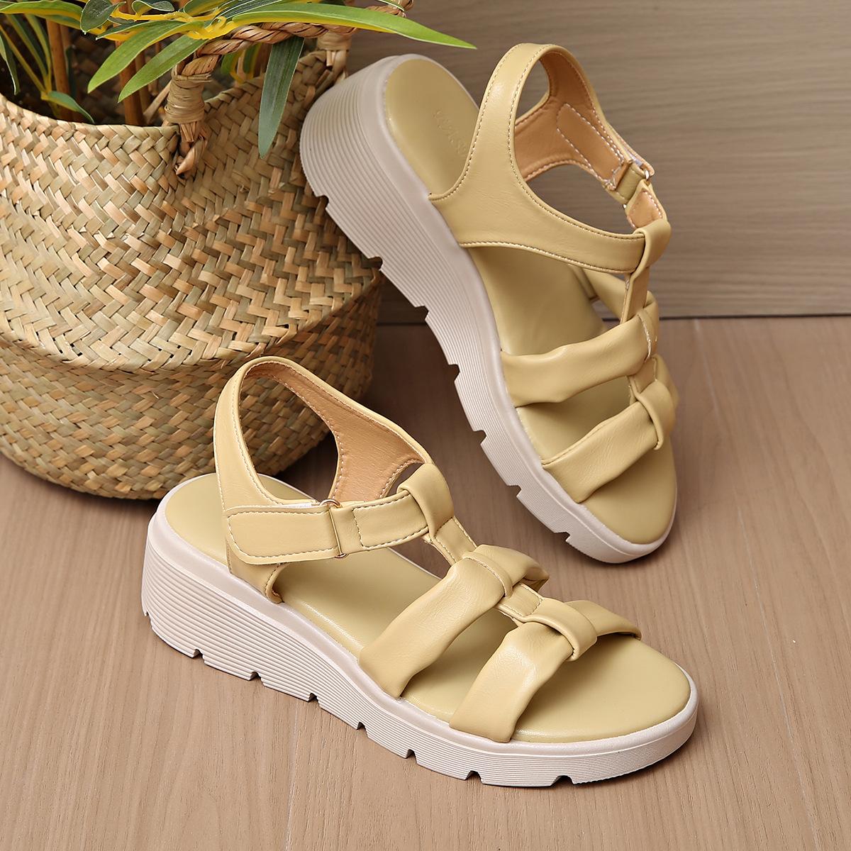 

Roman sandals summer new fashion versatile casual beach shoes soft-soled open-toed women s shoes Velcro 42 жёлтый