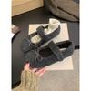 Bow gray fluffy shoes winter wear new velvet single shoes flat warm Mary Jane Doudou shoes