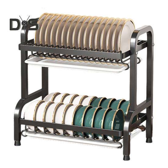 

Кухонная сушилка для посуды, сушилка для мисок, 2 слоя, прочная несущая столешница, сушилка для посуды, органайзер для столовых приборов чёрный