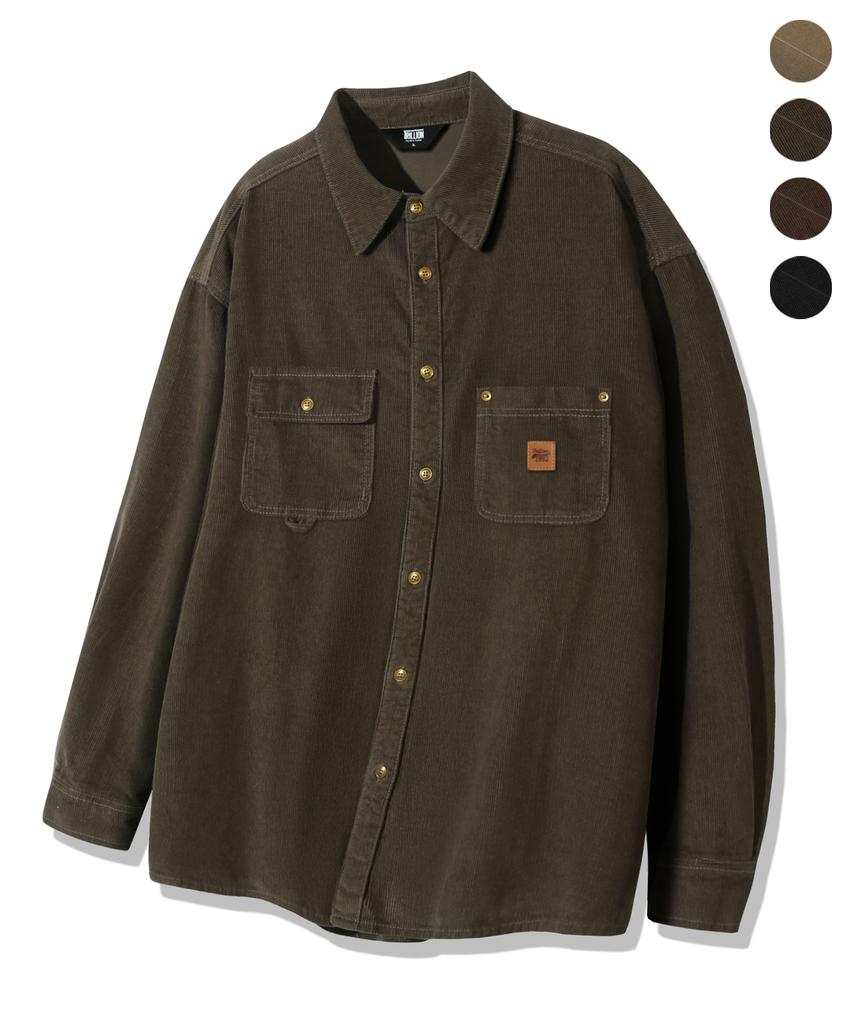 TRILLION Leather Patch Corduroy Work Shirt_4Color