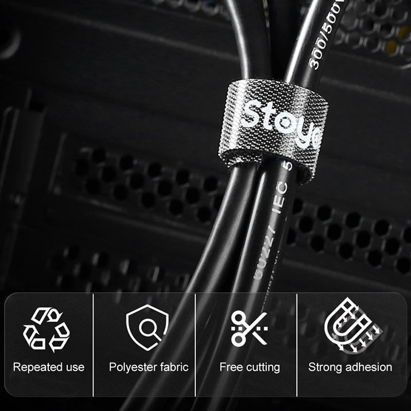 

STOYOBE 3 Meters Magic Tape Sticky Hook and Loop Fastener Data Cable Organizer Black