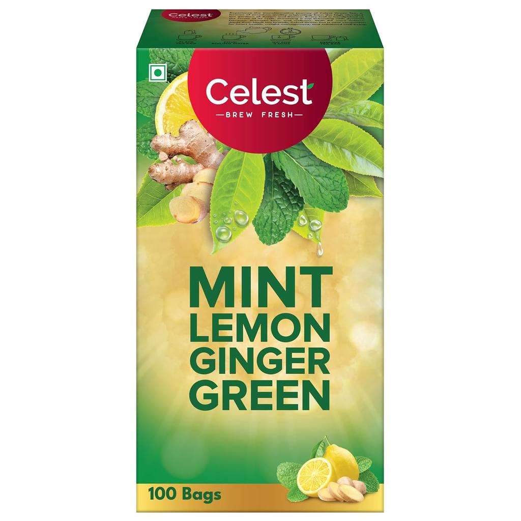 Celest Green Tea Mint Lemon Ginger 100 Bags Natural Flavour Wellness Detox Tea Pack of 1
