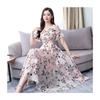 Large Size Ice Silk Floral Medium and Long Dress Women's Summer New Horn Sleeve Super Fairy Dress Slim Long Waist Skirt Tide