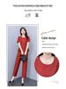 Plus Size Cotton Silk Two-Piece Set: Stylish Casual Short Sleeve Top & Wide-Leg Pants for Moms - Summer Elegance