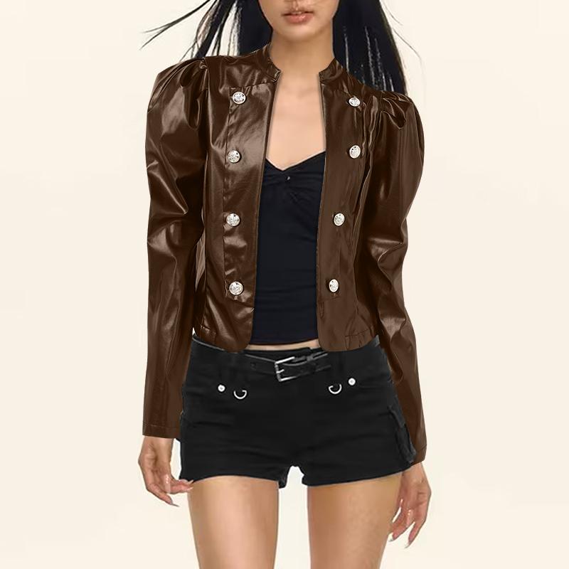 

VONDA Женские модные куртки из ПУ кожи с длинным рукавом и двубортной застежкой 5XL коричневый