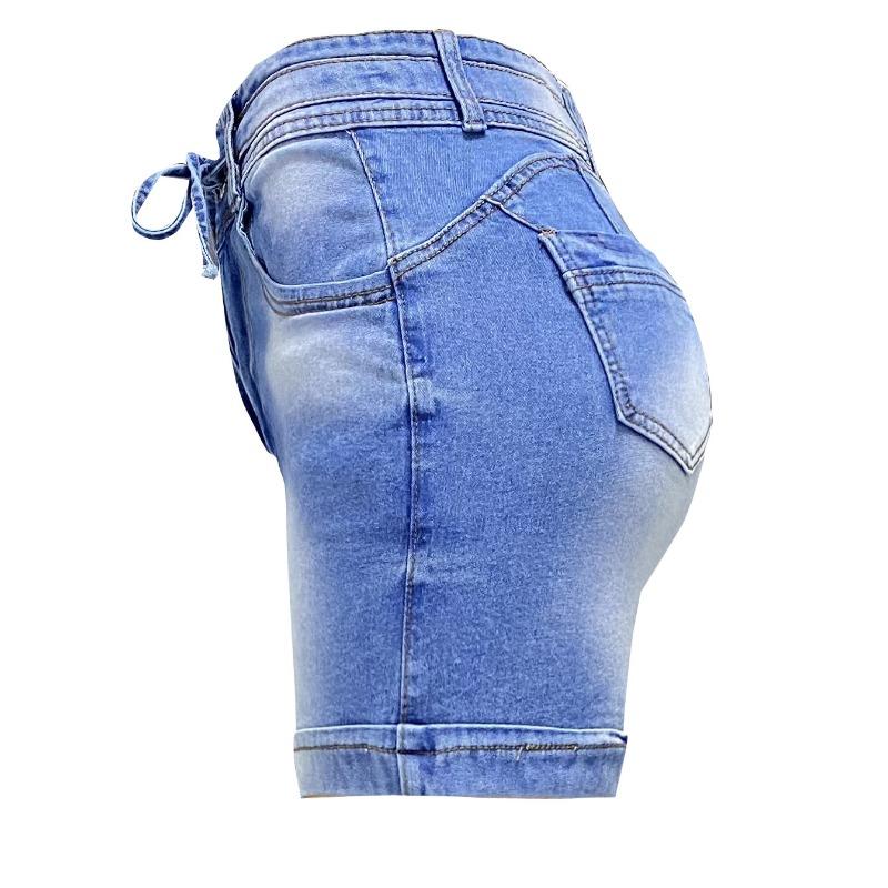 Summer High-waisted Belted Denim Shorts Women's Sexy A Word Package Hip Slim Thin Shorts