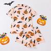 Damen Halloween Pyjama Set Knopfleiste 2-teiliges Pjs Shorts Set Kürbisdruck Kurzarm Nachtwäsche Sets