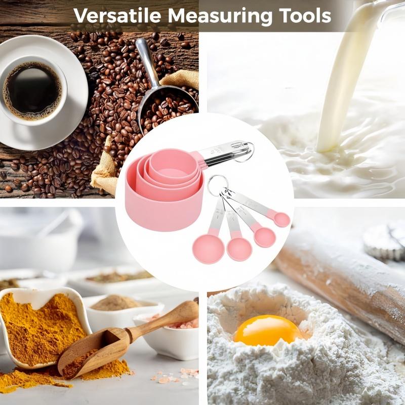 4/8pcs Measuring Cup and Spoon Set, Stackable Cups and Spoons, Nested Measuring Cups with Stainless Steel Handles