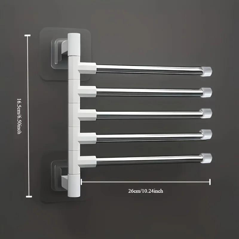 Bathroom Non Perforated Wall Mounted Rotating Towel Rack, 3rd and 5th Floor Hanging Poles, High-quality Stainless Steel Pipes