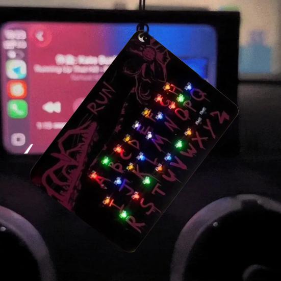 LED Card Down LED Car Ornament Glowing Pendant Light Novelty Upside Warning Keychain for Rearview Decor