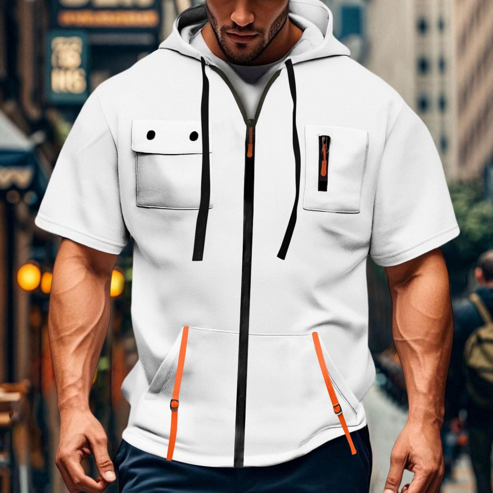 

Men s Casual Short-sleeved Sweatshirt. Loose And Breathable -color Sweatshirt Jacket With Multiple Pockets And A Zipper. XXXL білий