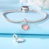 Real Copper Pink Heart-Shaped Flower Pendant Beads Fit Original Bracelet For Women Jewelry Gifts Accessory