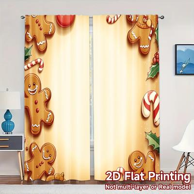 2 pièces, Rideaux Bordure Biscuits de Noël Friandises Festives (3) Rideaux Modernes Tendance Rideaux en Tissu Polyvalents Décor de Pièce