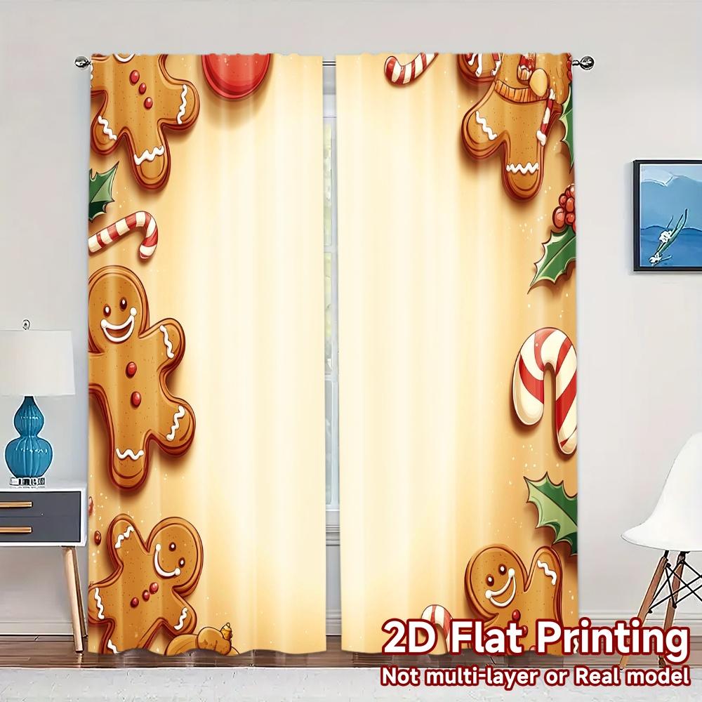 

2pcs,Curtains Christmas Cookies Border Festive Treats (3) Fashionable Modern Curtains Versatile Fabric Curtains Room Decor 52.50×116.00 CM 2pcs