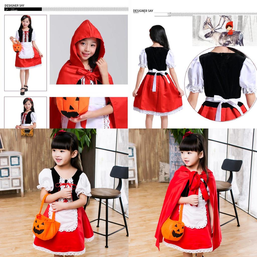 Vestito Principessa Cappuccetto Rosso Costume Fiabesco di Halloween Per Bambini