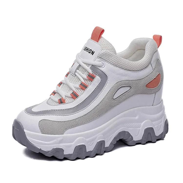 Móda 9CM Pravá Kůže Platforma Klínek Skrytý Podpatek Dámské Ležérní Boty Robustní Tenisky Za Ins Móda Zimní Teplé Tenisky Kozačky