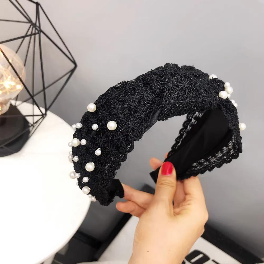 1 piece of lace lace knotted headband, wide edge Korean style headband nail, pearl Korean style headband for women