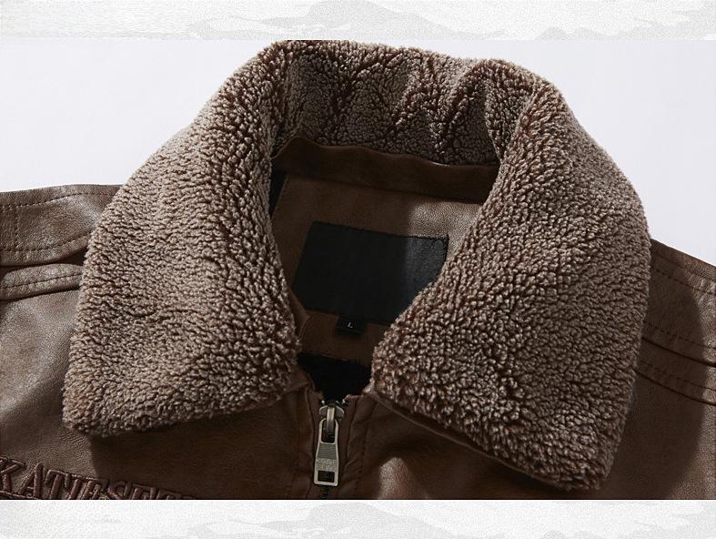 Men's Autumn/Winter PU Leather Motorcycle Jacket, Lapel, Plus Velvet, Trendy Large Size