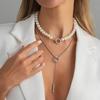 Salircon Exquisite Elegant Baroque Imitation Pearl Choker Necklace Trendy Silver Color Geometry Pendant Neck Accessories Jewelry
