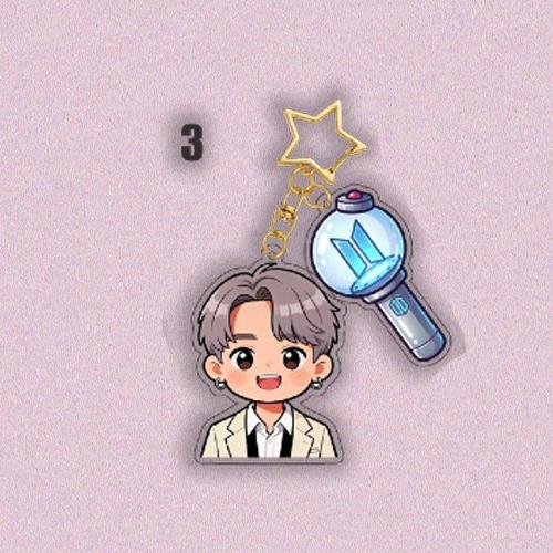 BTS Cartoon Suit Acrylic Keychain, Bangtan Boys Cartoon Figure with Army Bomb & Star Charm, Kpop ARMY Fans Bag Pendant