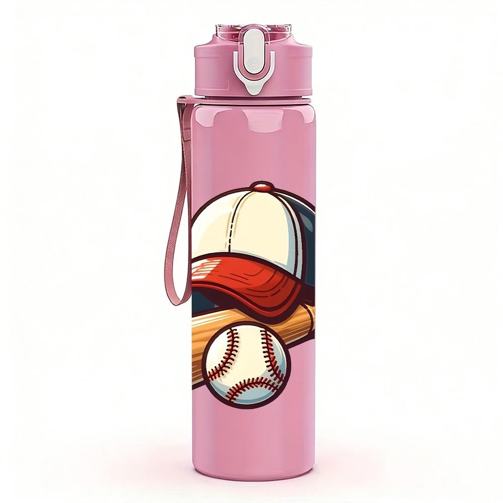 1PC Baseball Bat Glove Sport Print 750ml Color Plastic Sports Water Bottle Leakproof Flip Straw Lid Suitable for Sports Office Home Use