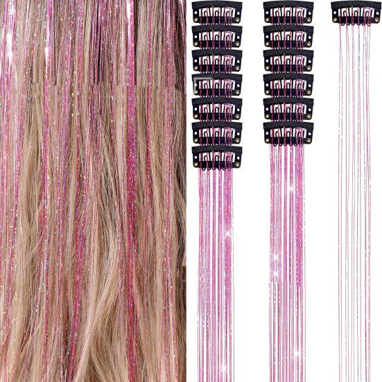 Yousheng 6Pcs Tinsel Hair Clips Easy To Install Remove Chic Look Anywhere Multicolor High Temperature Fiber Tinsel Hair