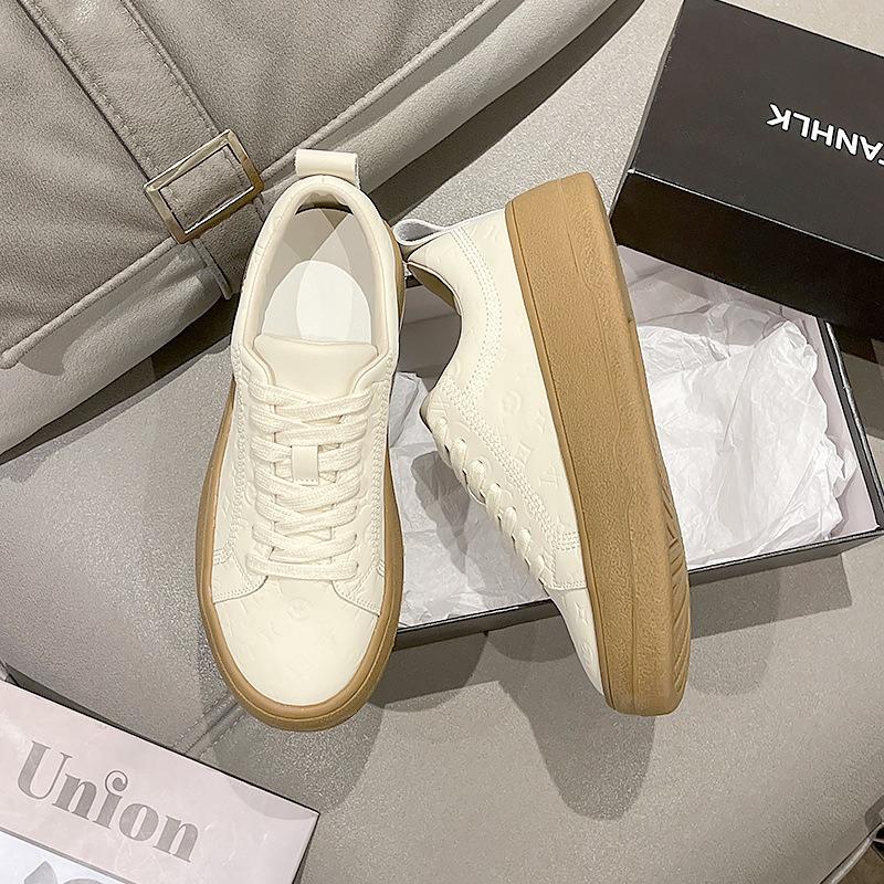 Leather White Shoes Women's Platform Heightening Board Shoes Sports and Leisure Women's Shoes Trendy Spring New Versatile