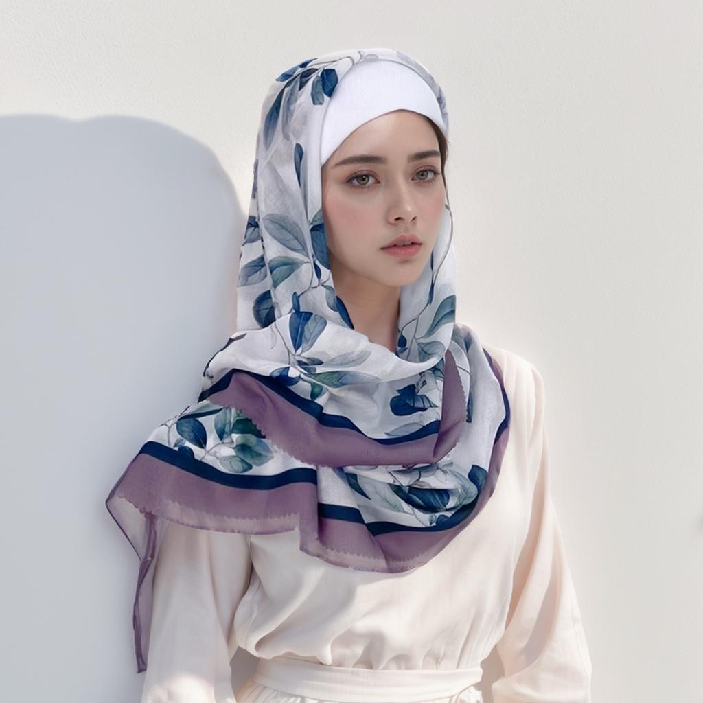 51Colors Malaysia Tudung Bawal Flower Print Hijab Laser Cut Edge Headscarf Premium Cotton Voile Soft Fashion Muslim Square Scarf