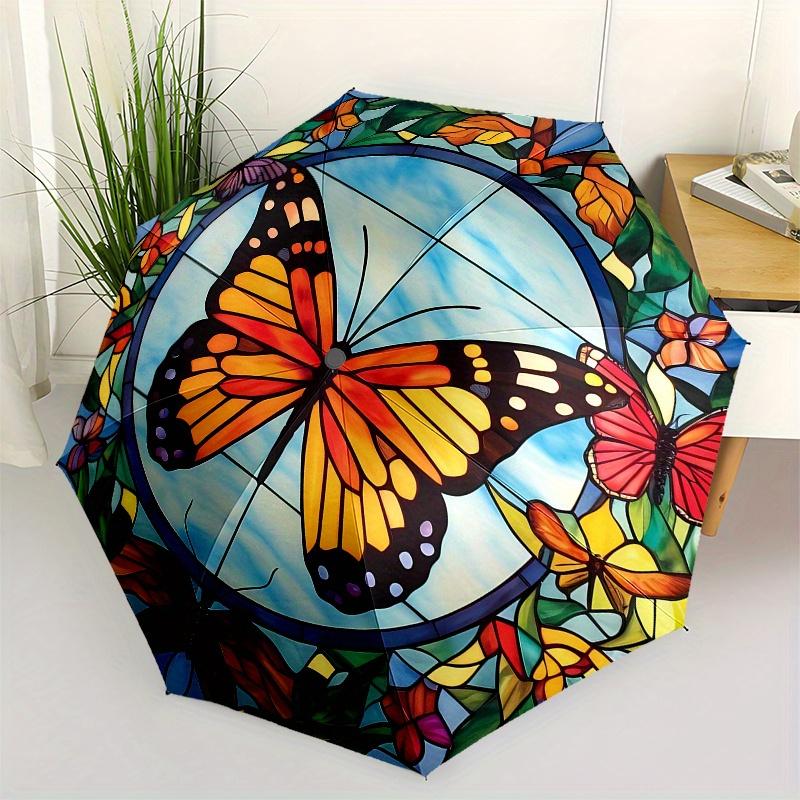 Butterfly Stained Glass Window Film - Decorative Privacy Window Covering for Home, Office, or School (25.6 x 39.4) Umbrella Day  & C