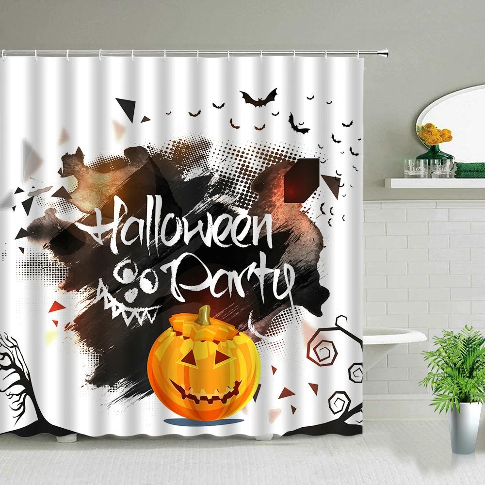 Happy Halloween Pumpkin Wizard Shower Curtains Cute Cartoon Terror Bathroom Curtain Background Wall Home Decor Screen With Hooks