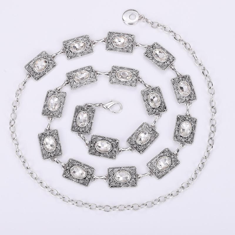 Mei Mary New Rhinestone-embellished Women's Metal Waist Chain - Versatile Dress Hook Adjustable Decorative Chain