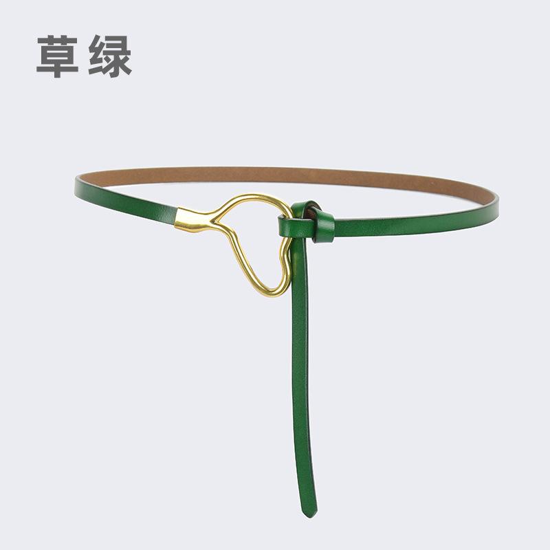 Women'S Leather Belt Knotted Decoration With Dress Shirt Simple Pure Cowhide Thin Belt Trendy