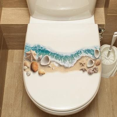 Meer Strand Exquisite Muschel WC Aufkleber Badezimmer WC Sitz Wasserdichter Aufkleber Selbstklebend Dekorativer Wandaufkleber