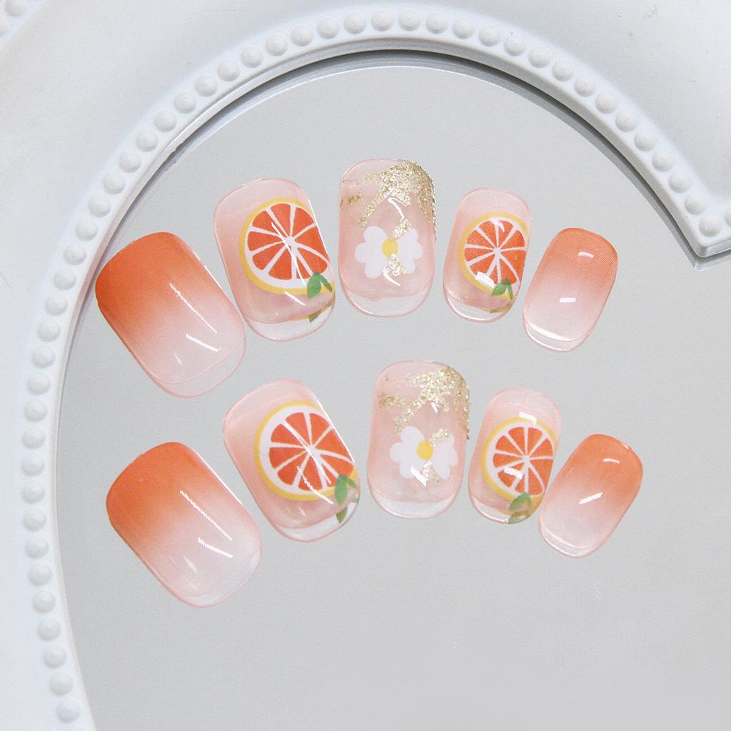 Orange Yellow Gradual Change Orange Bow Fine Flash Sweet Girl Removable Manicure Pieces 24 Pieces