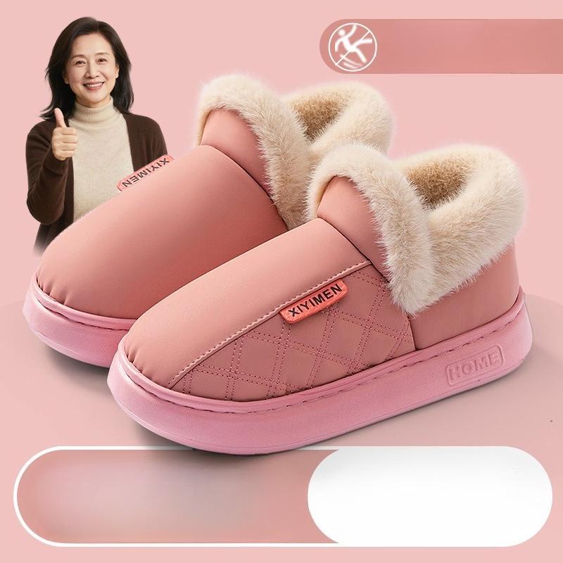 Anti-slip Shoes, Indoor Home with Fleece, Warm and Waterproof Bags and Cotton Shoes