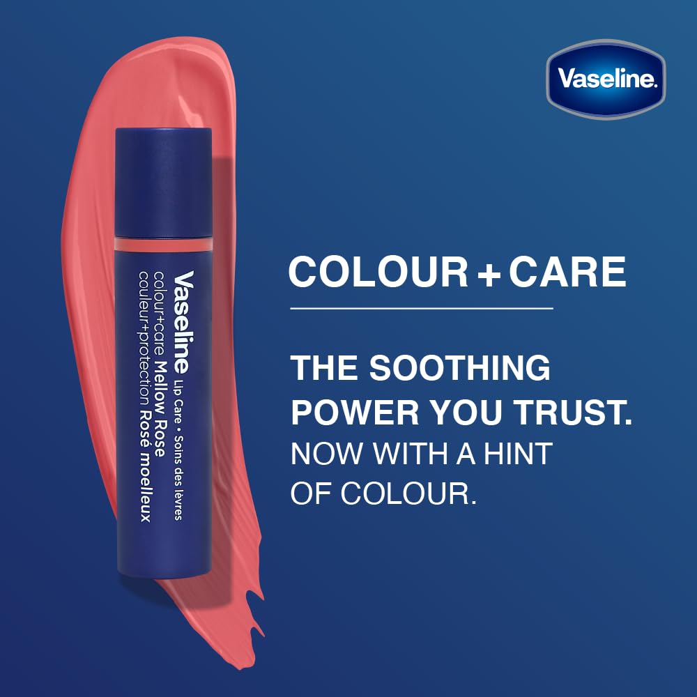 Vaseline Colour+Care Mellow Rose Tinted Lip Balm Stick 3g With 24Hr Moisture For Soft Smooth Rosy Lips