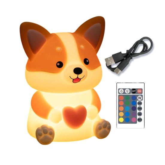 Rechargeable Nursery Light Portable Corgi Night for Nursery, Silicone LED Bedside Lamp with Touch/Remote Control & 30-Minute Timer, Dimmable