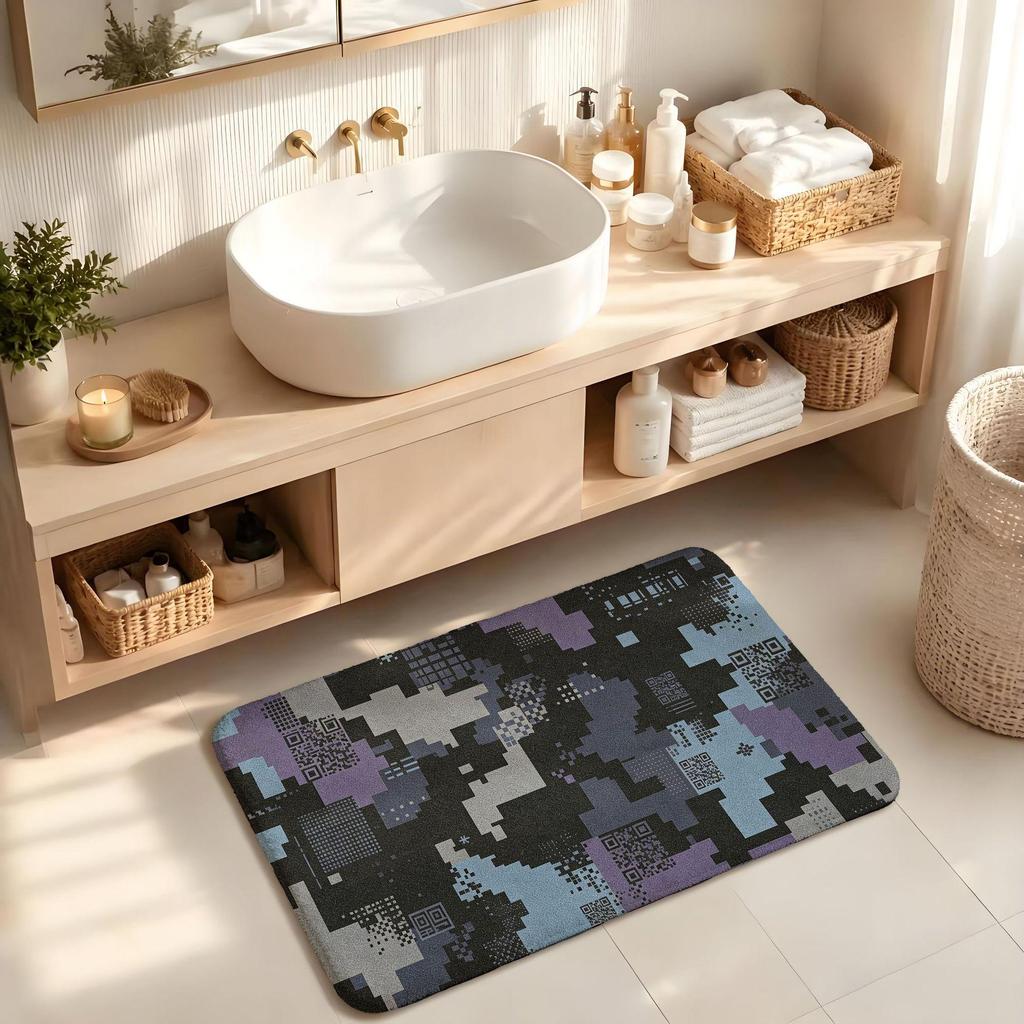 Pixel Camo Geometric Non-Slip Water-Absorbent Bathroom Rug