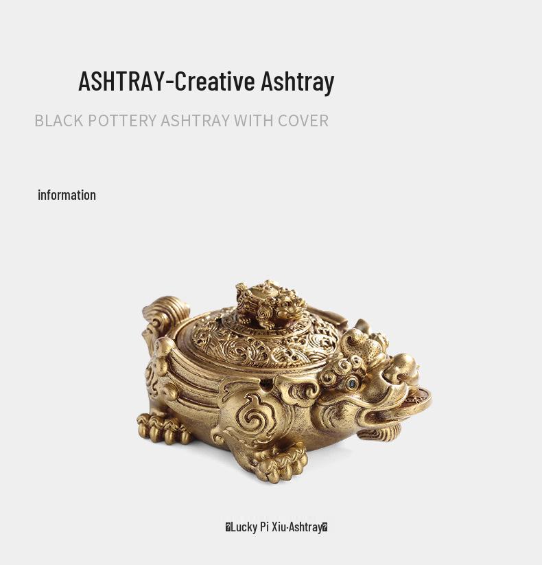 Golden Toad Resin Ashtray with Lid - Chinese Style Ornament for Home, Office, or Tea Table