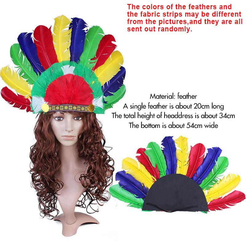 Festival Stage Performance Props Headband Indian Feather Hat Halloween Cosplay Savage Feather Headdress Carnival Masquerade