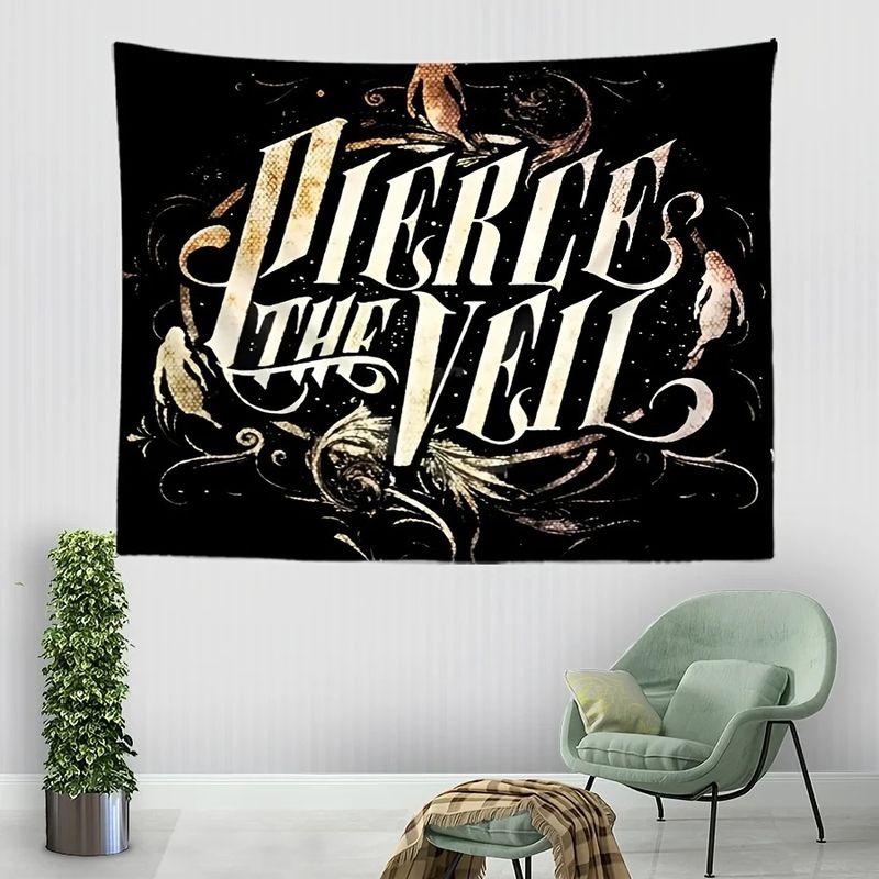 Dark Gothic Band Tapestry, Pierce The Veil Vintage Script Ghost Pattern Wall Hanging, Home Decor for Rock Fans