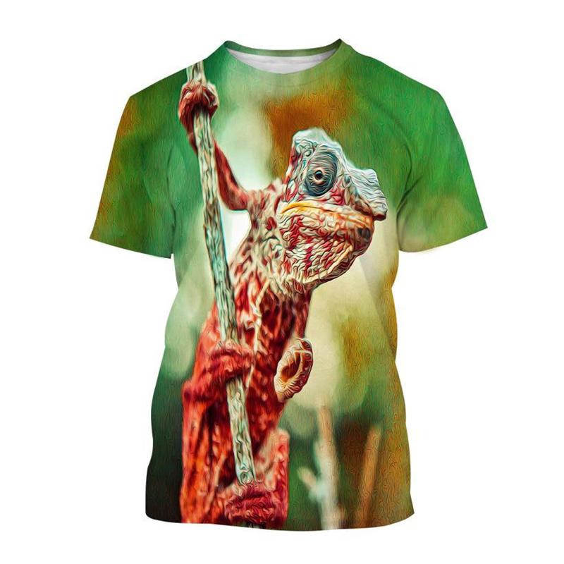 Animal Chameleon 3D Print T-shirt Men Reptile Iguana Round Neck Short-sleeved Lizard Pattern Tees Fashion Casual Tops T Shirts