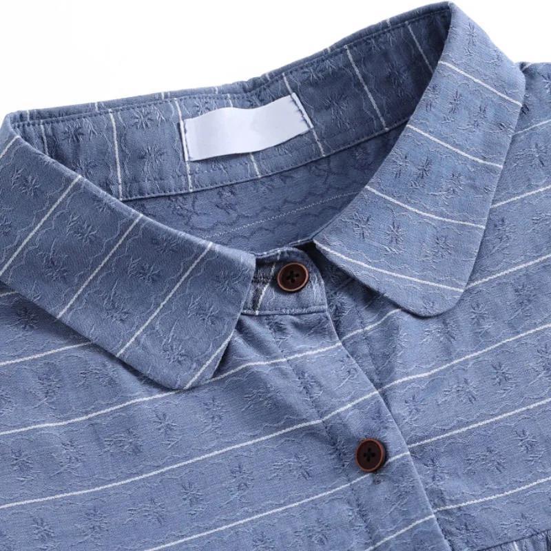 Cotton Striped Five-point Sleeve Shirt Women's Loose Mother Short-sleeved Shirt Middle-aged Women's Top Trendy