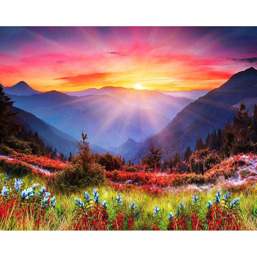 5D Diamond Painting Sunset Landscape Diy Round Water Diamond Embroidery Beach Mosaic Pattern Complete Design Home Decoration