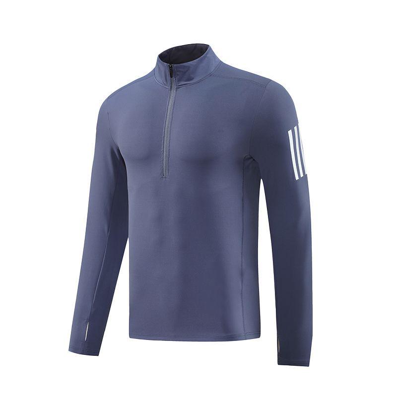 

Мужская быстросохнущая футболка с длинным рукавом и воротником-стойкой на молнии до половины - дышащий базовый слой для осени/зимы M синий/серый
