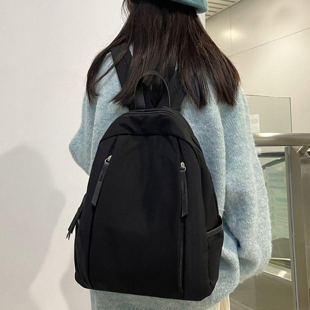 Casual Soft Nylon Backpack Large Capacity Lightweight Shoulder Bag Solid Color Travel Backpack