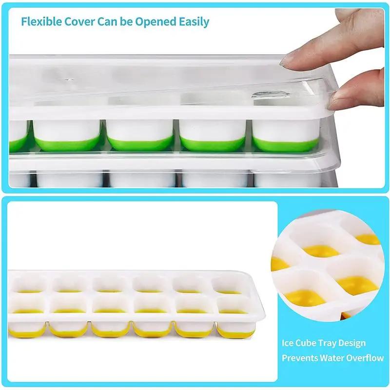 14 Grids Ice Cube Trays Reusable Silicone Ice Cube Mold Fruit Ice Maker with Removable Lids Kitchen Tools Freezer Summer Mould